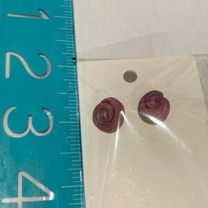 Clay pink earrings with green mixed in swirl